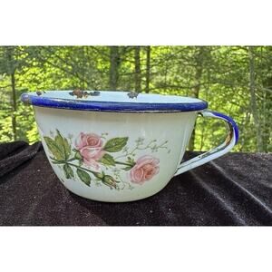 Vintage Cinsa Enamel Ware Floral Coffee Tea Cup Saltillo Mexico -A76